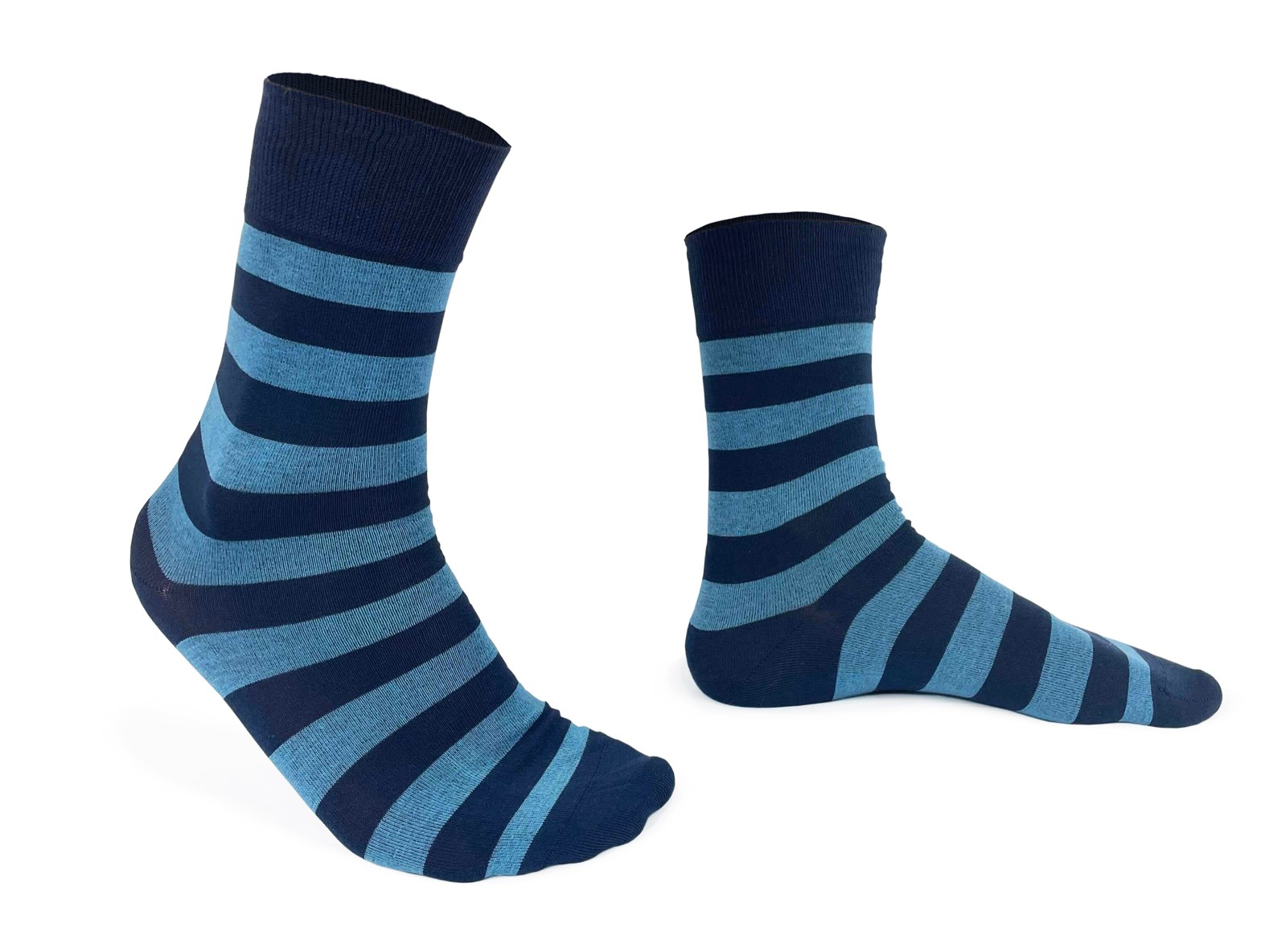 chaussettes-fantaisie-hommes-femmes-en-coton-bleu-marine-à-rayures-bleu-ciel-remaillées-à-la-main